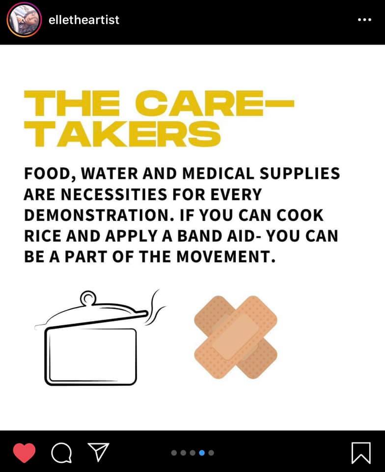 elletheartist

The Care-Takers

Food, water and medical supplies are necessities for every demonstration. If you can cook rice and apply a band aid - you can be a part of the movement.